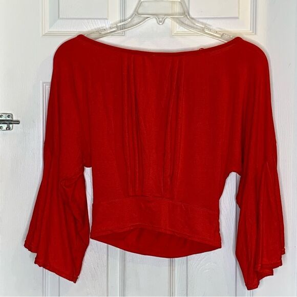 Free People Bell Sleeve Crop Last Time Top in Red Size Small - Picture 9 of 11